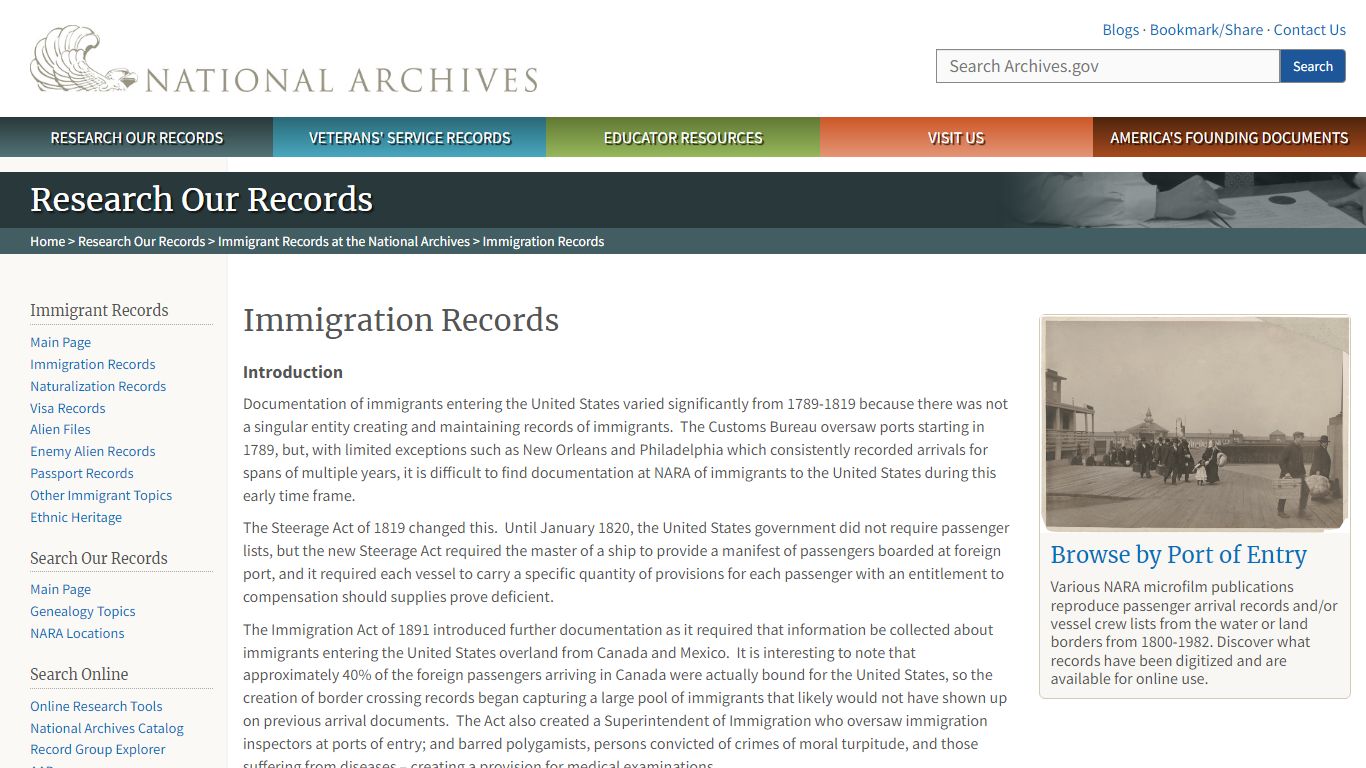 Immigration Records | National Archives