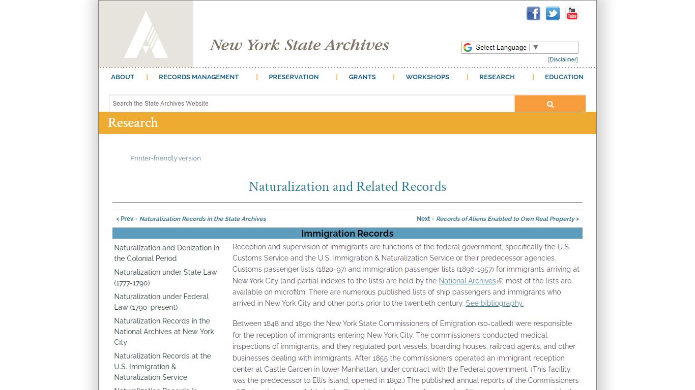 Immigration Records | New York State Archives