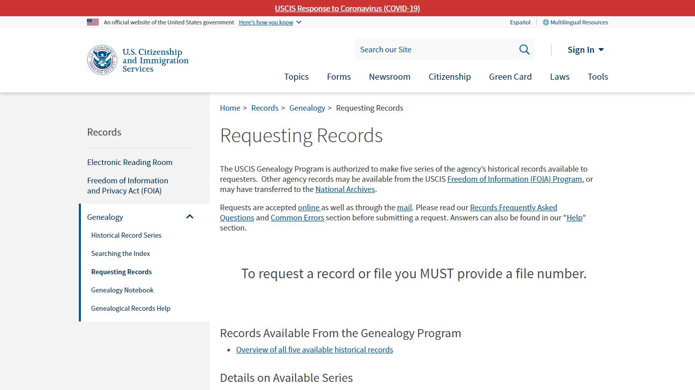 Requesting Records | USCIS